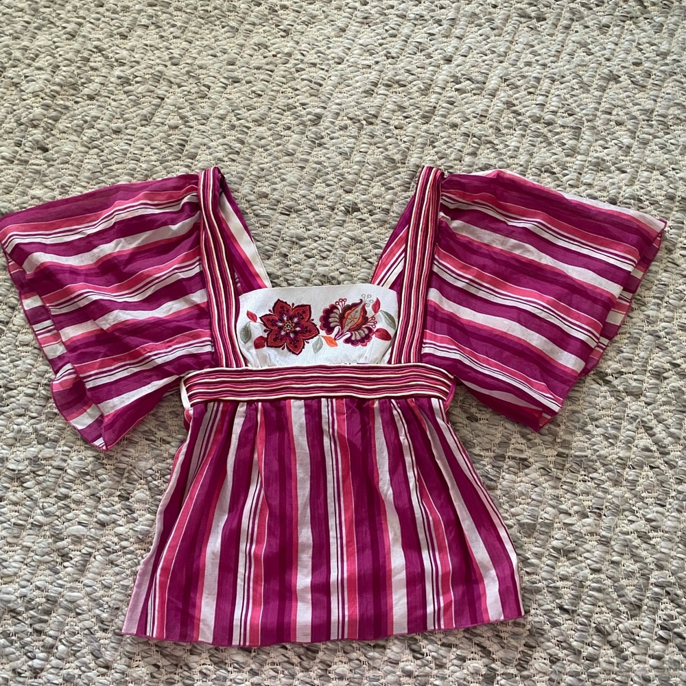 bebe Embroidered Floral Silk Blouse